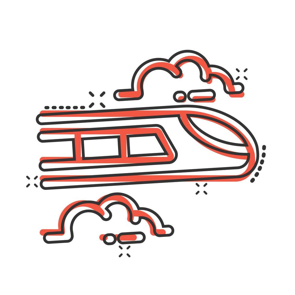 ícone do metrô em estilo cômico. ilustração em vetor trem metrô dos desenhos animados no fundo branco isolado. conceito de negócio de efeito de respingo de carga ferroviária.