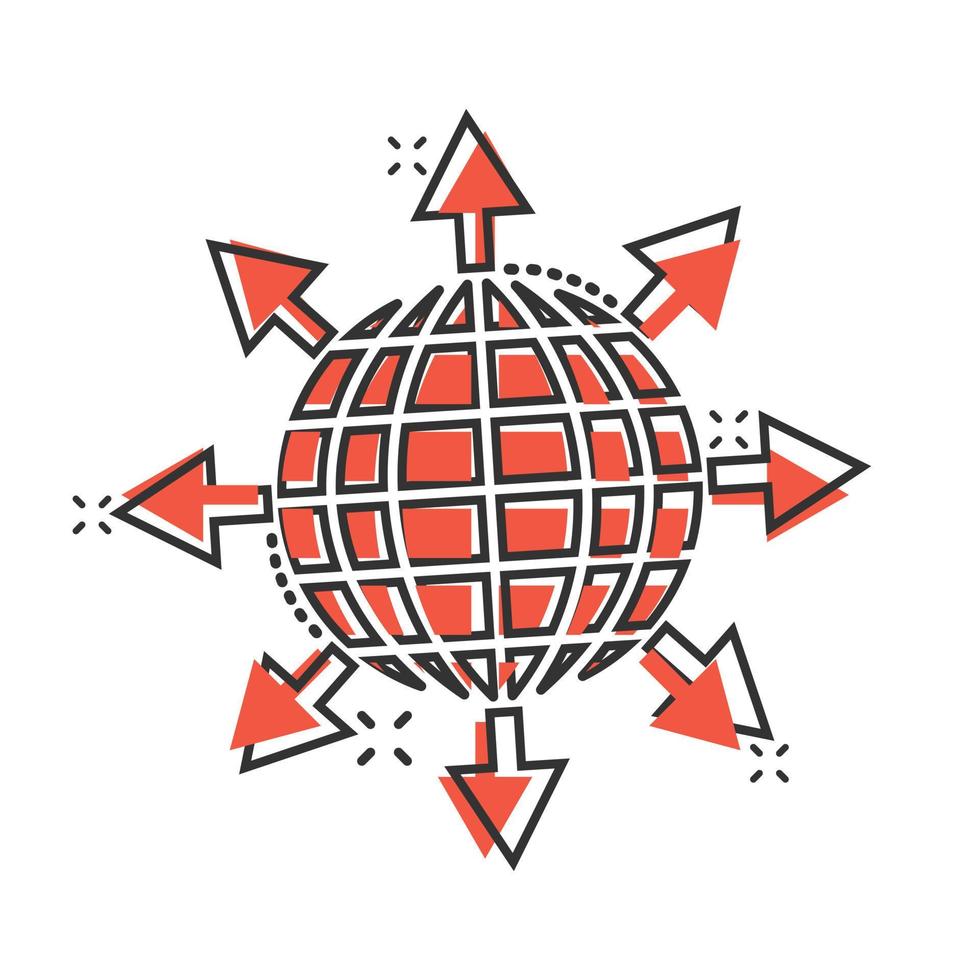 ícone do planeta Terra em estilo cômico. ilustração em vetor globo geográfica dos desenhos animados em fundo branco isolado. conceito de negócio de efeito de respingo de comunicação global.