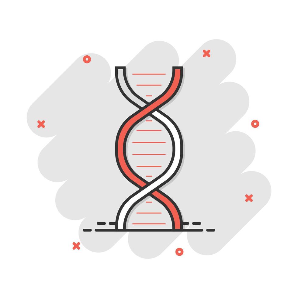 ícone de dna de desenho vetorial em estilo cômico. pictograma de ilustração de sinal de molécula de medicamento. conceito de efeito de respingo de negócios de dna. vetor