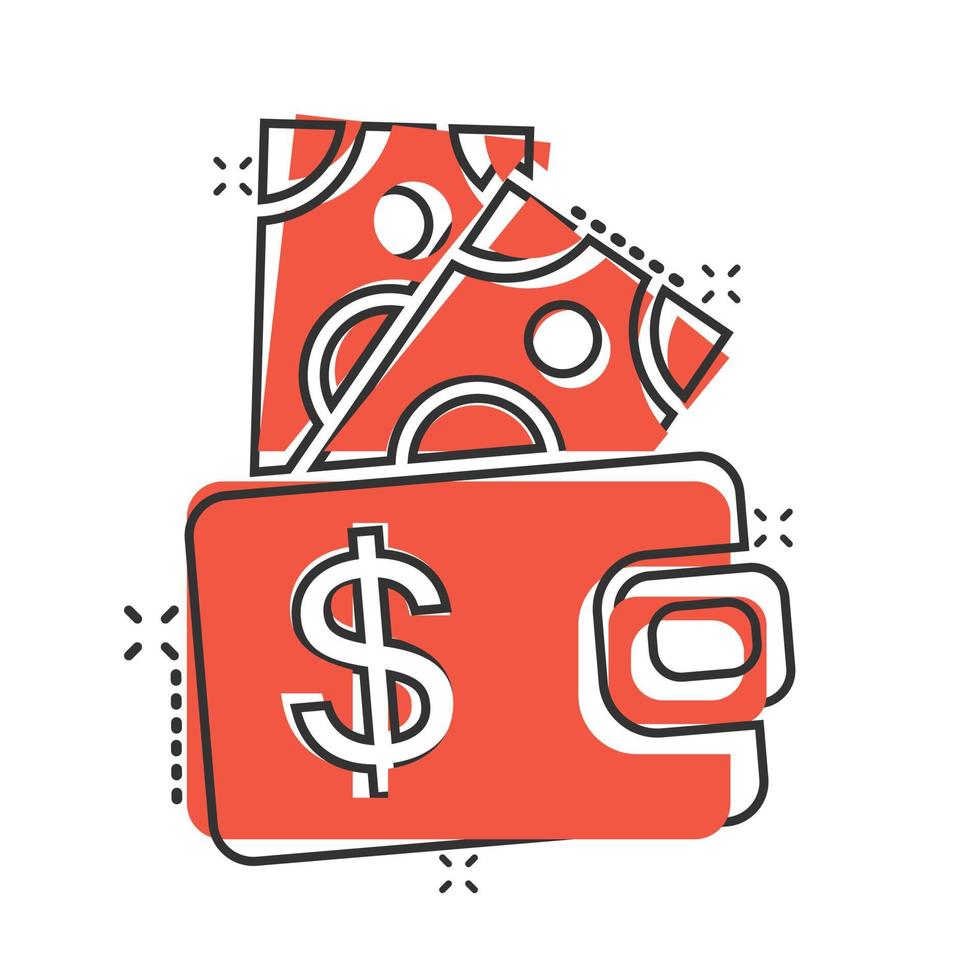 ícone de carteira em estilo cômico. ilustração em vetor bolsa dos desenhos animados no fundo branco isolado. conceito de negócio de efeito de respingo de bolsa de finanças.