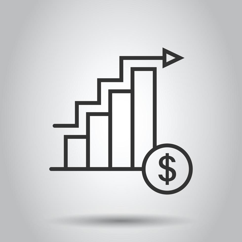 ícone de tendência de mercado em estilo simples. seta de crescimento com ilustração vetorial de lupa em fundo branco isolado. aumentar o conceito de negócio. vetor