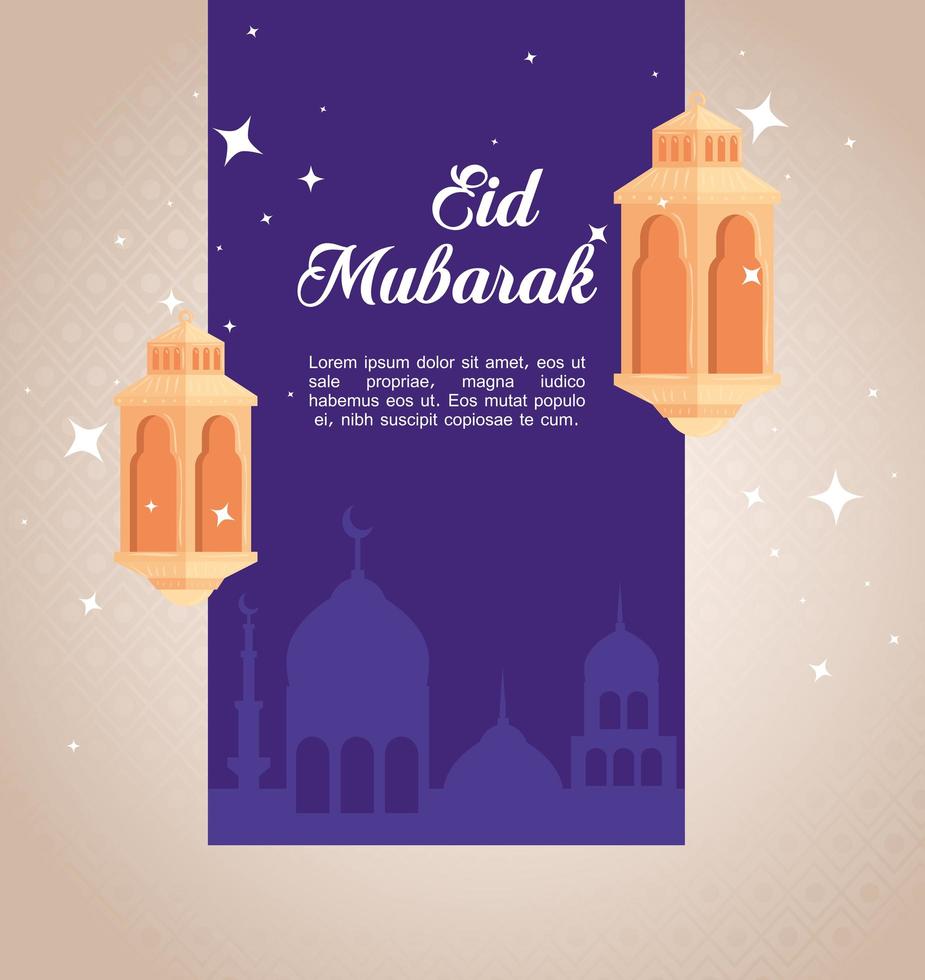 Celebração eid al adha mubarak com lanternas penduradas vetor