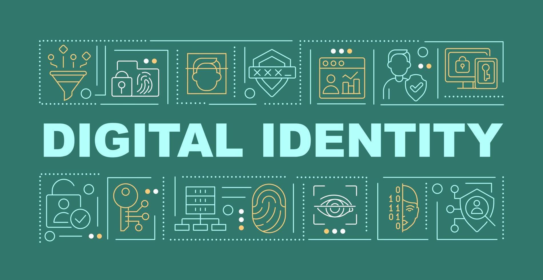 digital identidade palavra conceitos verde bandeira. pessoal Informação. infográficos com editável ícones em cor fundo. isolado tipografia. vetor ilustração com texto