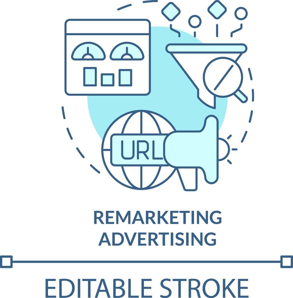 remarketing publicidade turquesa conceito ícone. tipo do digital Publicidades abstrato idéia fino linha ilustração. isolado esboço desenho. editável acidente vascular encefálico vetor