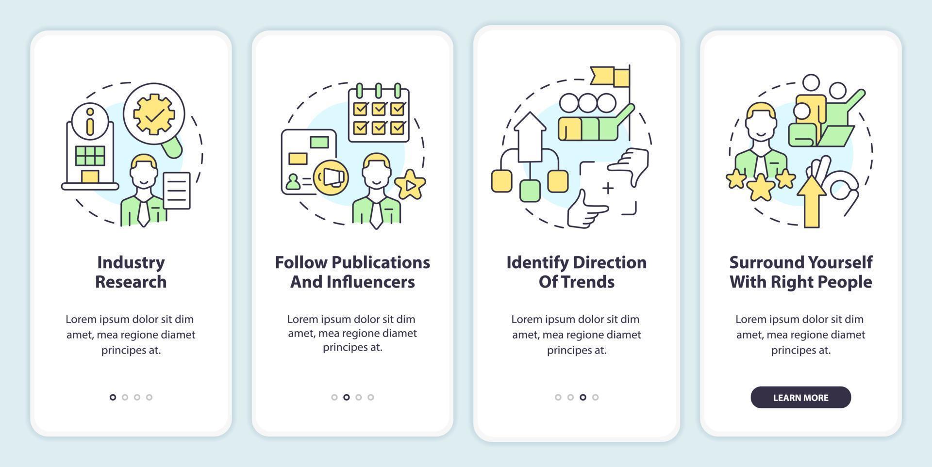 quão para identificar tendências onboarding Móvel aplicativo tela. gestão passo a passo 4 passos editável gráfico instruções com linear conceitos. interface do usuário, ux, gui modelo vetor