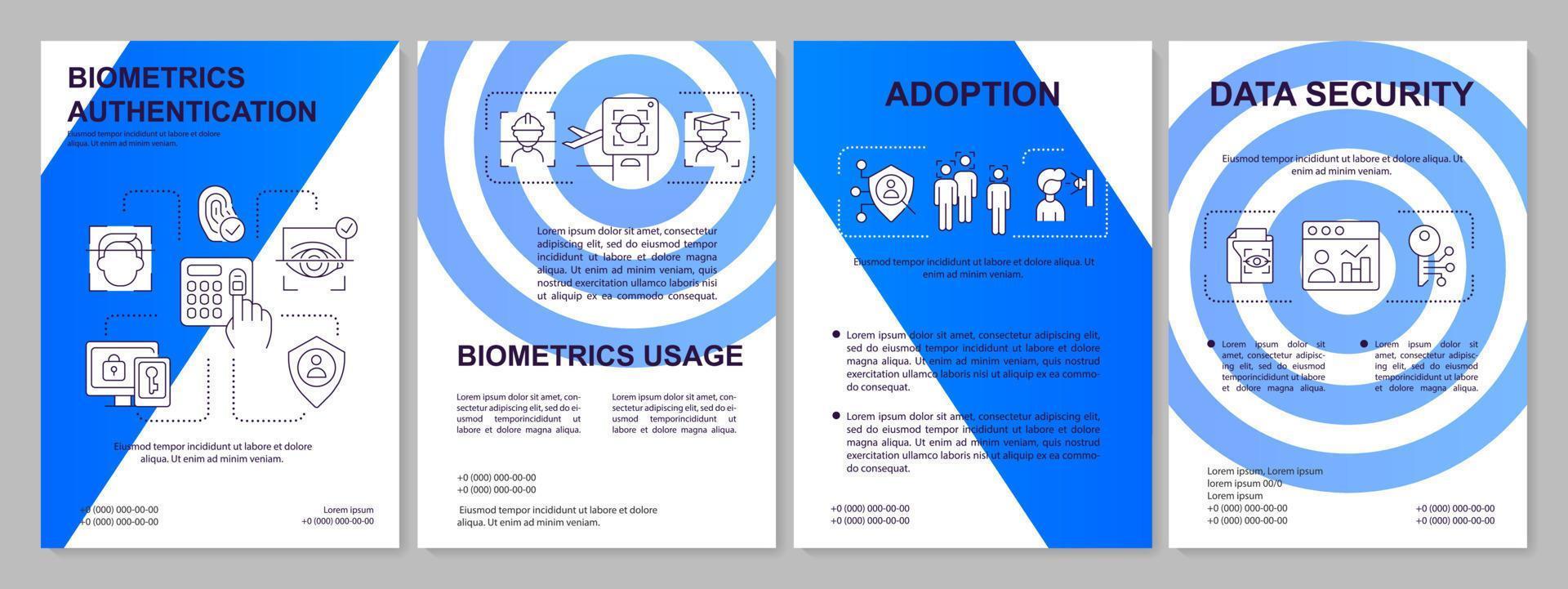 biometria e identidade azul folheto modelo. digital tecnologia. folheto Projeto com linear ícones. editável 4 vetor layouts para apresentação, anual relatórios