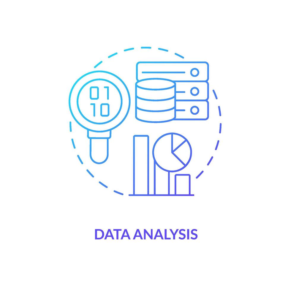dados análise azul gradiente conceito ícone. virtual ferramentas. digital em formação em processamento etapa abstrato idéia fino linha ilustração. isolado esboço desenhando vetor