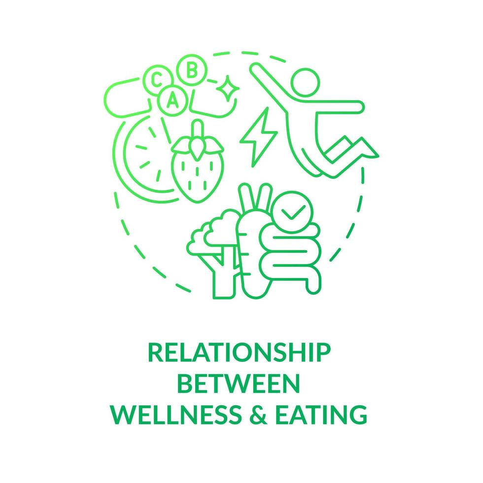 relação entre bem estar e saudável comendo verde gradiente conceito ícone. auto saúde Cuidado. nutrição gorjeta abstrato idéia fino linha ilustração. isolado esboço desenhando vetor