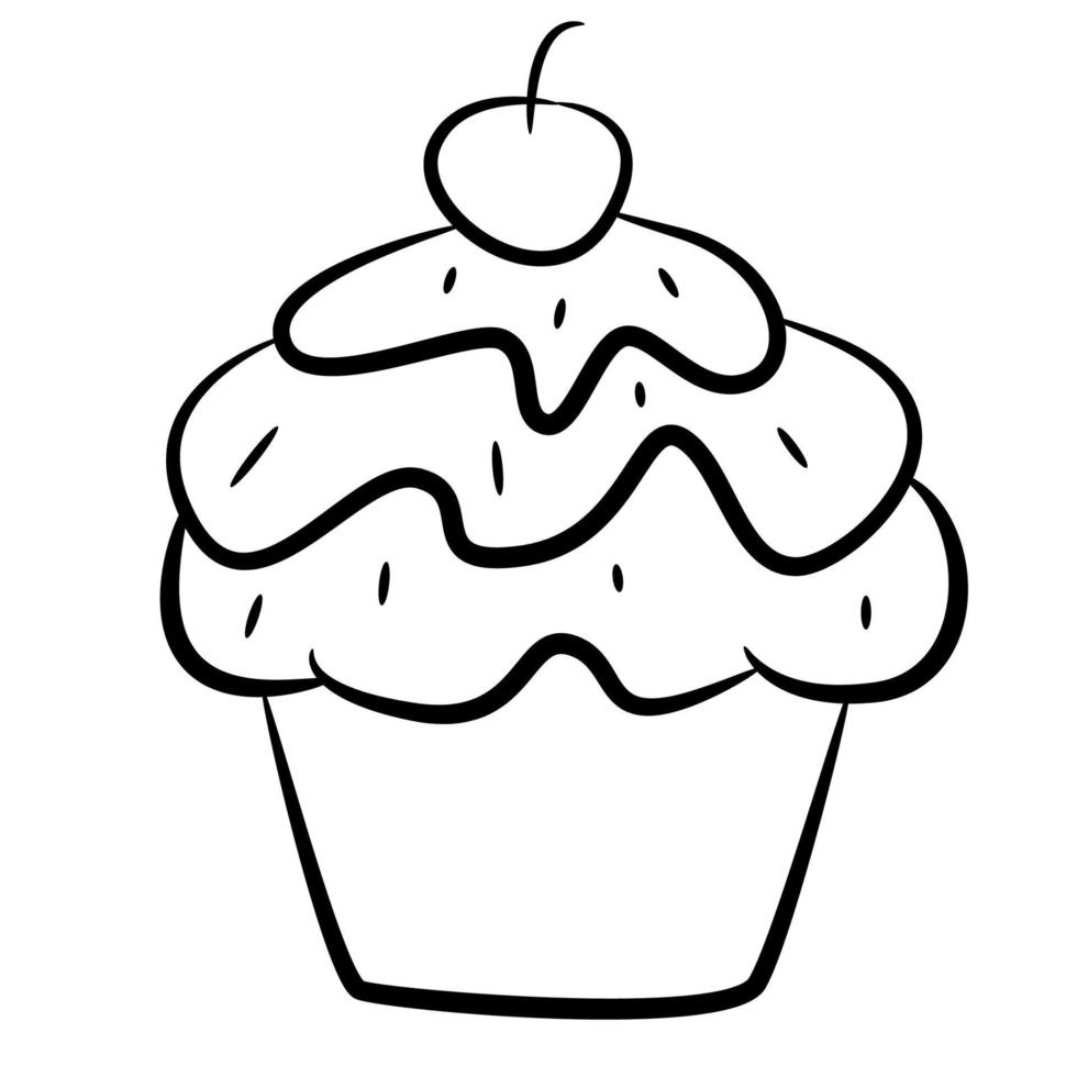 ilustração vetor do cereja bolo, Boa para crianças coloração livro ou coloração página