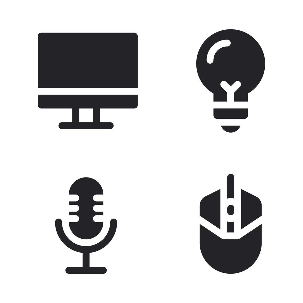 eletrônicos dispositivo ícones definir. monitor, lâmpada, microfone, rato. perfeito para local na rede Internet Móvel aplicativo, aplicativo ícones, apresentação, ilustração e qualquer de outros projetos vetor