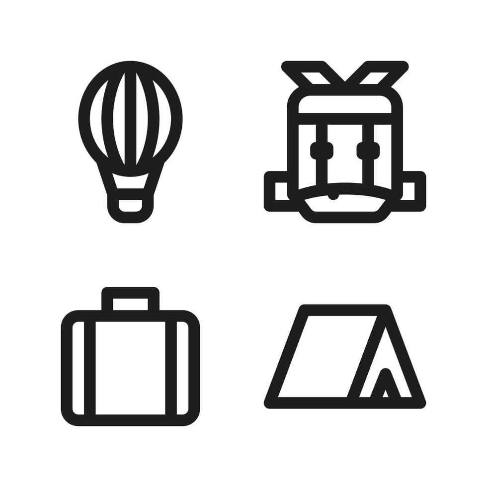 aventura ícones definir. quente ar balão, mochila, pasta, barraca. perfeito para local na rede Internet Móvel aplicativo, aplicativo ícones, apresentação, ilustração e qualquer de outros projetos vetor
