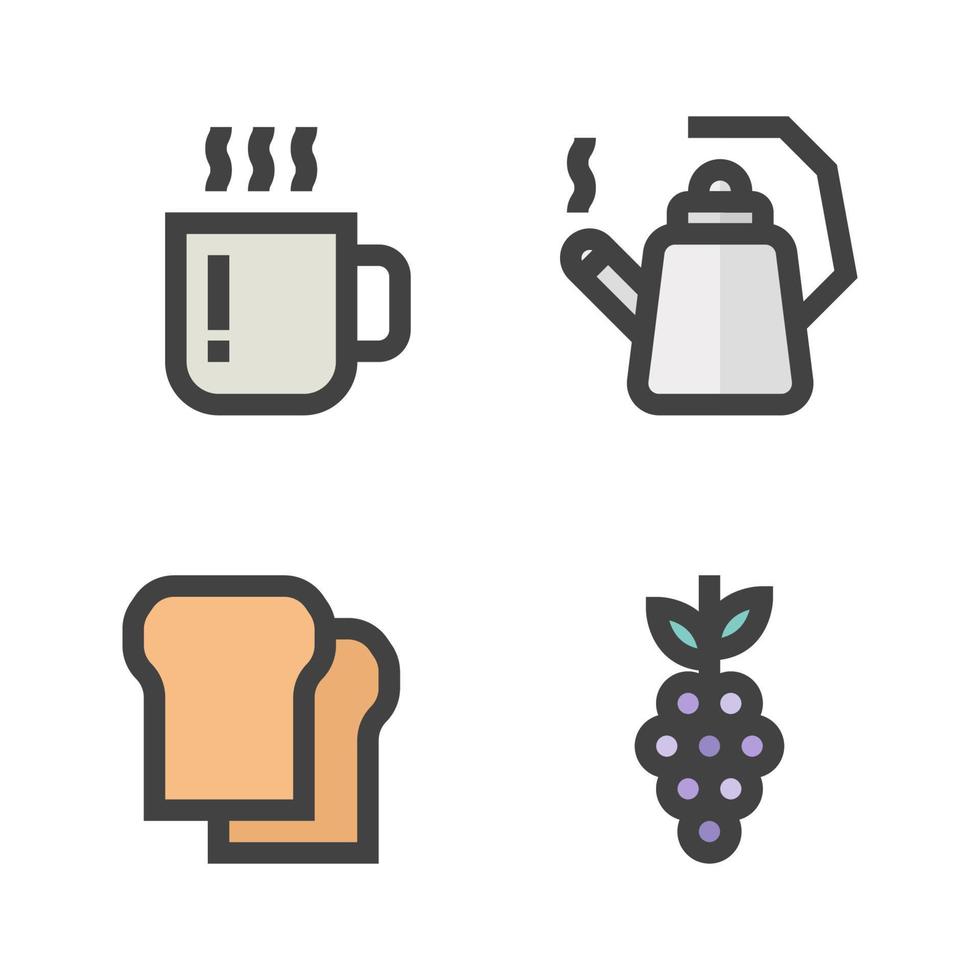 Comida beber ícones conjunto . chá, chaleira, pão, uva. perfeito para local na rede Internet Móvel aplicativo, aplicativo ícones, apresentação, ilustração e qualquer de outros projetos vetor