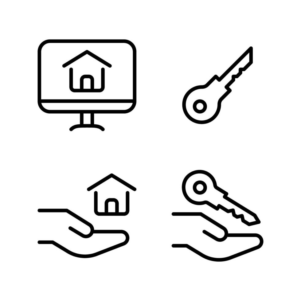 real Estado ícones definir. monitor, chave, hipoteca, propriedade. perfeito para local na rede Internet Móvel aplicativo, aplicativo ícones, apresentação, ilustração e qualquer de outros projetos vetor