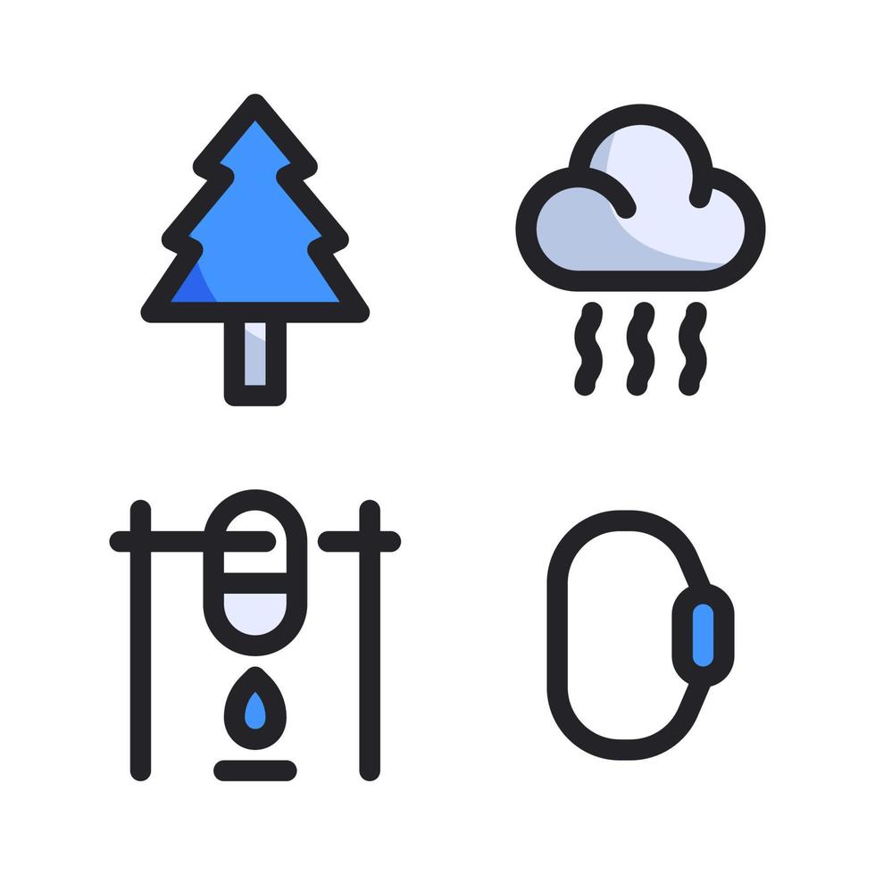 aventura ícones definir. árvore, nuvem, fogueira, mosquetão. perfeito para local na rede Internet Móvel aplicativo, aplicativo ícones, apresentação, ilustração e qualquer de outros projetos vetor