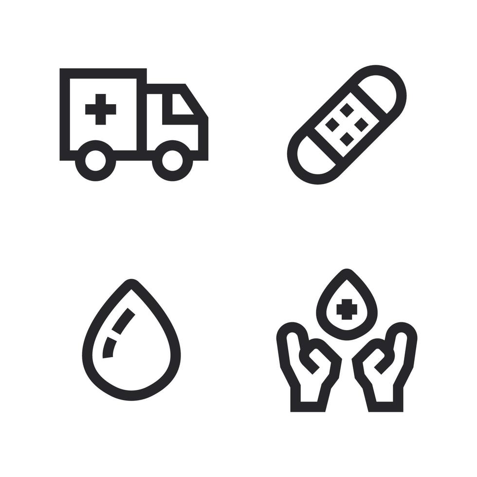 médico ícones definir. ambulância, curativo, sangue, dar sangue. perfeito para local na rede Internet Móvel aplicativo, aplicativo ícones, apresentação, ilustração e qualquer de outros projetos vetor