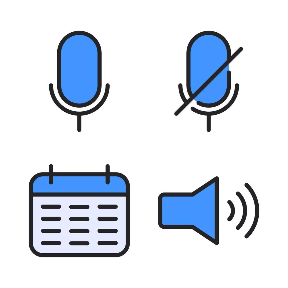 do utilizador interface ícones definir. microfone, microfone mudo, agendar, áudio. perfeito para local na rede Internet Móvel aplicativo, aplicativo ícones, apresentação, ilustração e qualquer de outros projetos vetor