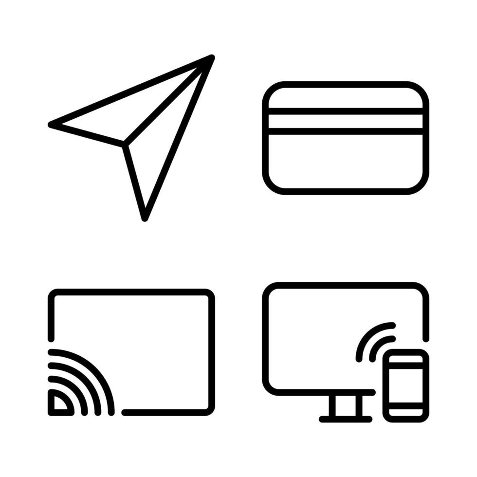 do utilizador interface ícones definir. papel avião, crédito cartão, Wi-fi conexão, dispositivos. perfeito para local na rede Internet Móvel aplicativo, aplicativo ícones, apresentação, ilustração e qualquer de outros projetos vetor