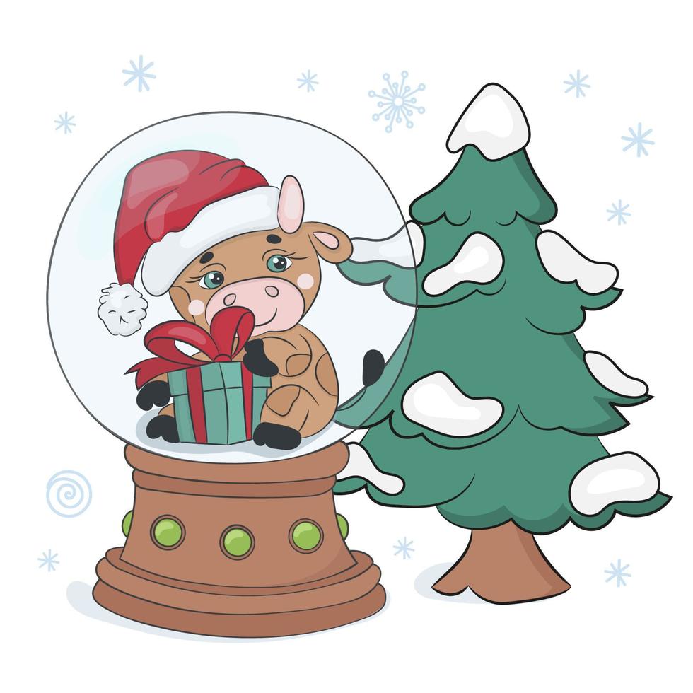 Natal árvore touro Novo ano desenho animado vetor ilustração conjunto