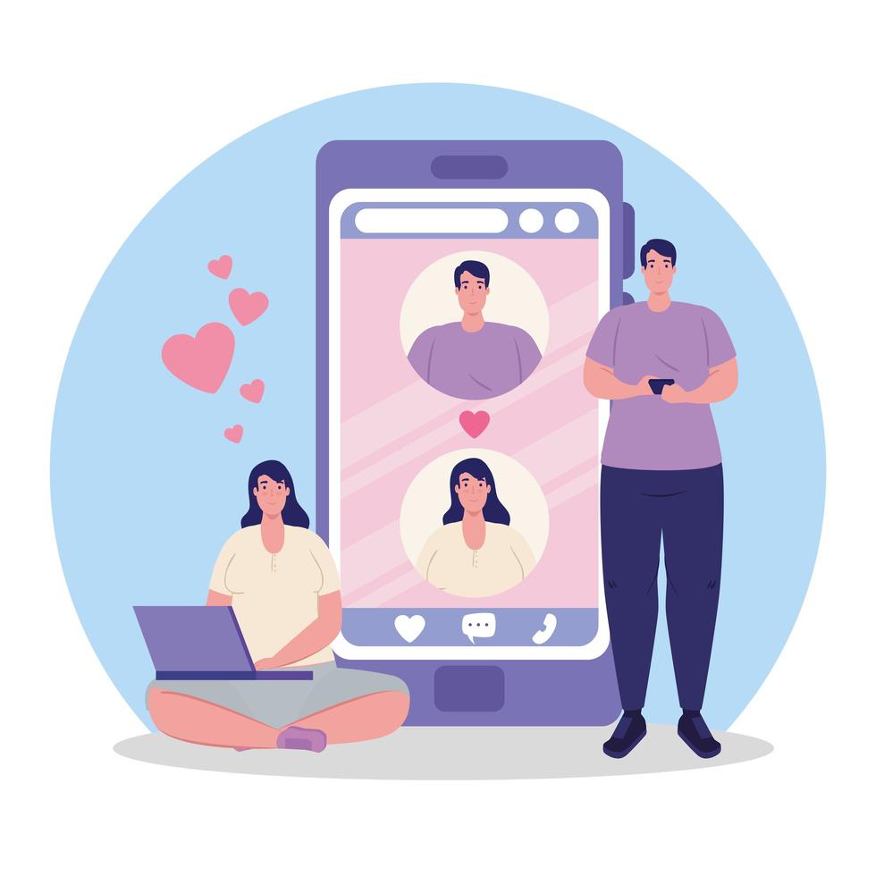 aplicativo de serviço de namoro online com pessoas em dispositivos vetor