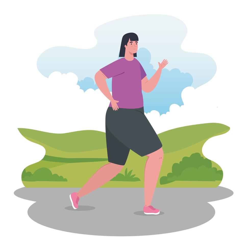 mulher maratonista correndo ao ar livre vetor