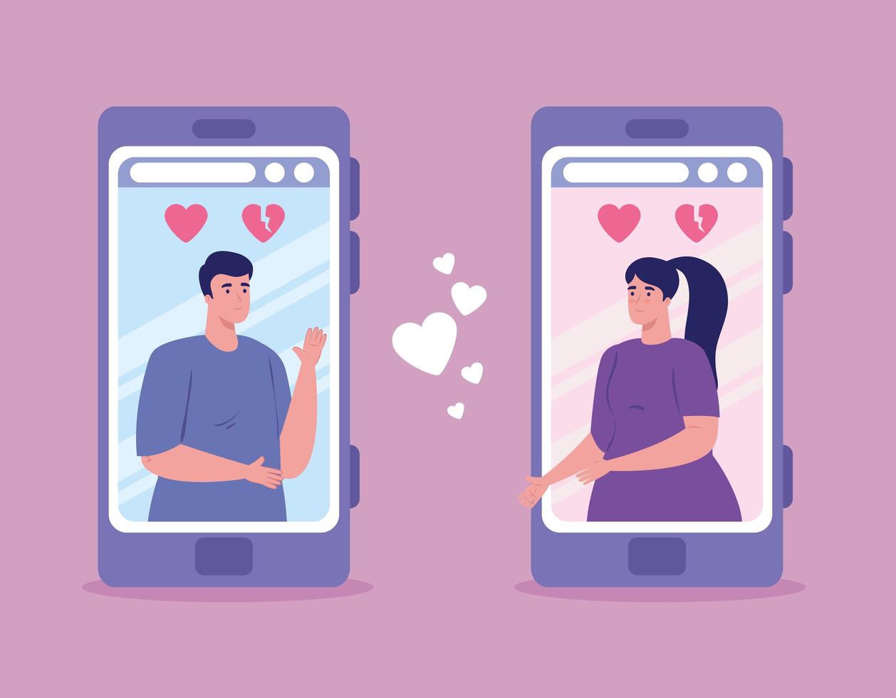 aplicativo de serviço de namoro online com smartphone com perfis sociais vetor