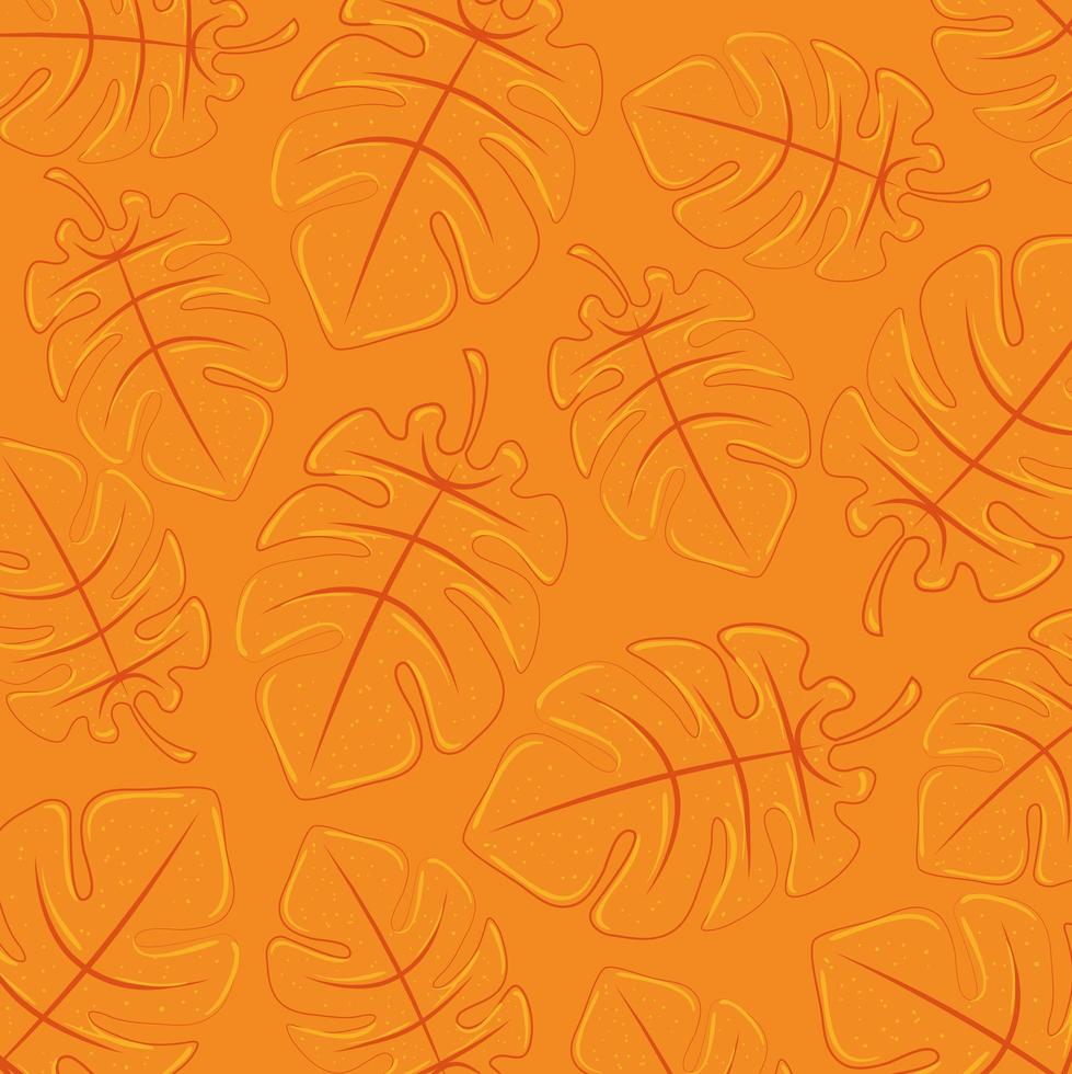 fundo laranja com folhas tropicais vetor