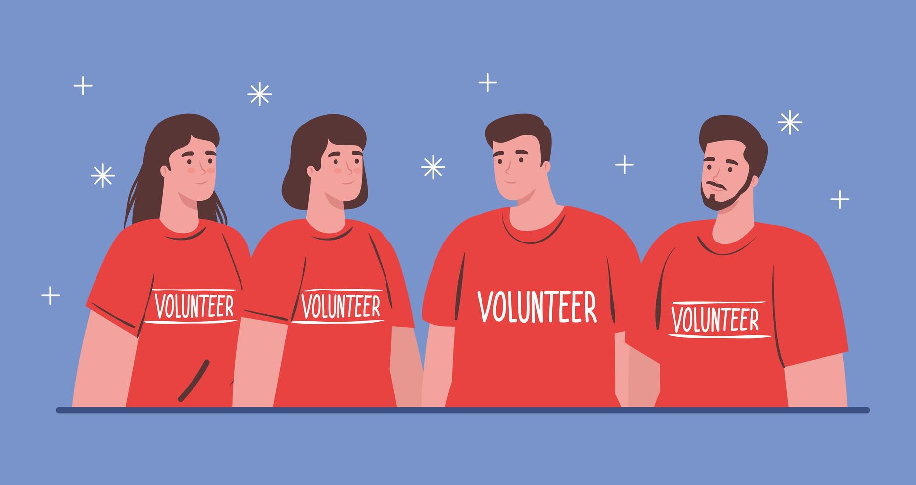 voluntários vestindo camisetas vermelhas, conceito de doação de caridade e assistência social vetor