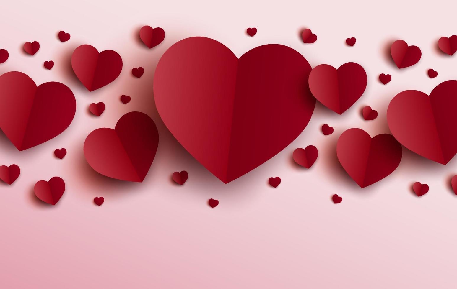 design de cartão de dia dos namorados de corações vermelhos em ilustração  vetorial de fundo rosa 2011642 Vetor no Vecteezy