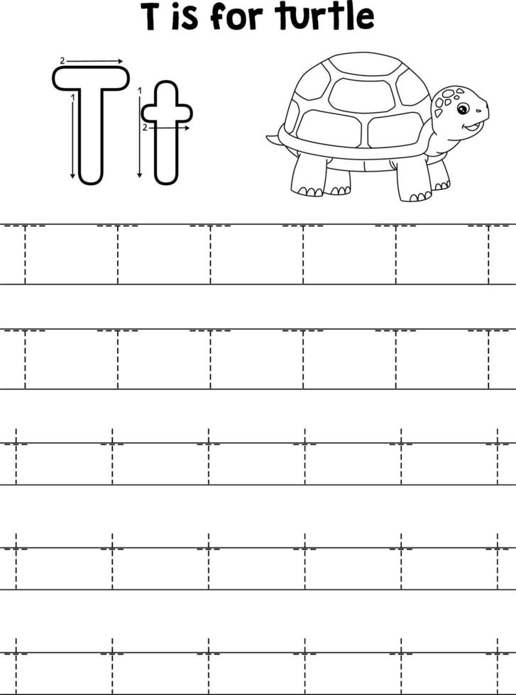 tartaruga animal rastreamento carta abc coloração página t vetor