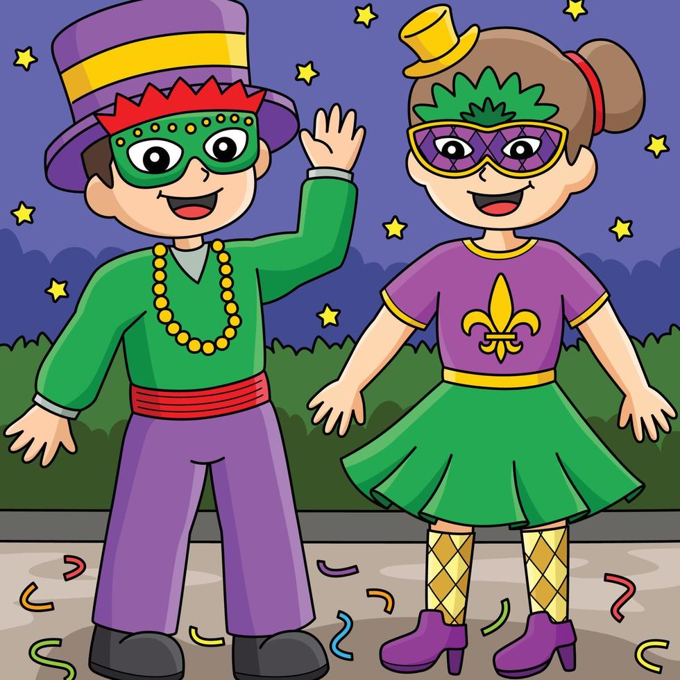 mardi gras bobo da corte Garoto e menina colori desenho animado vetor