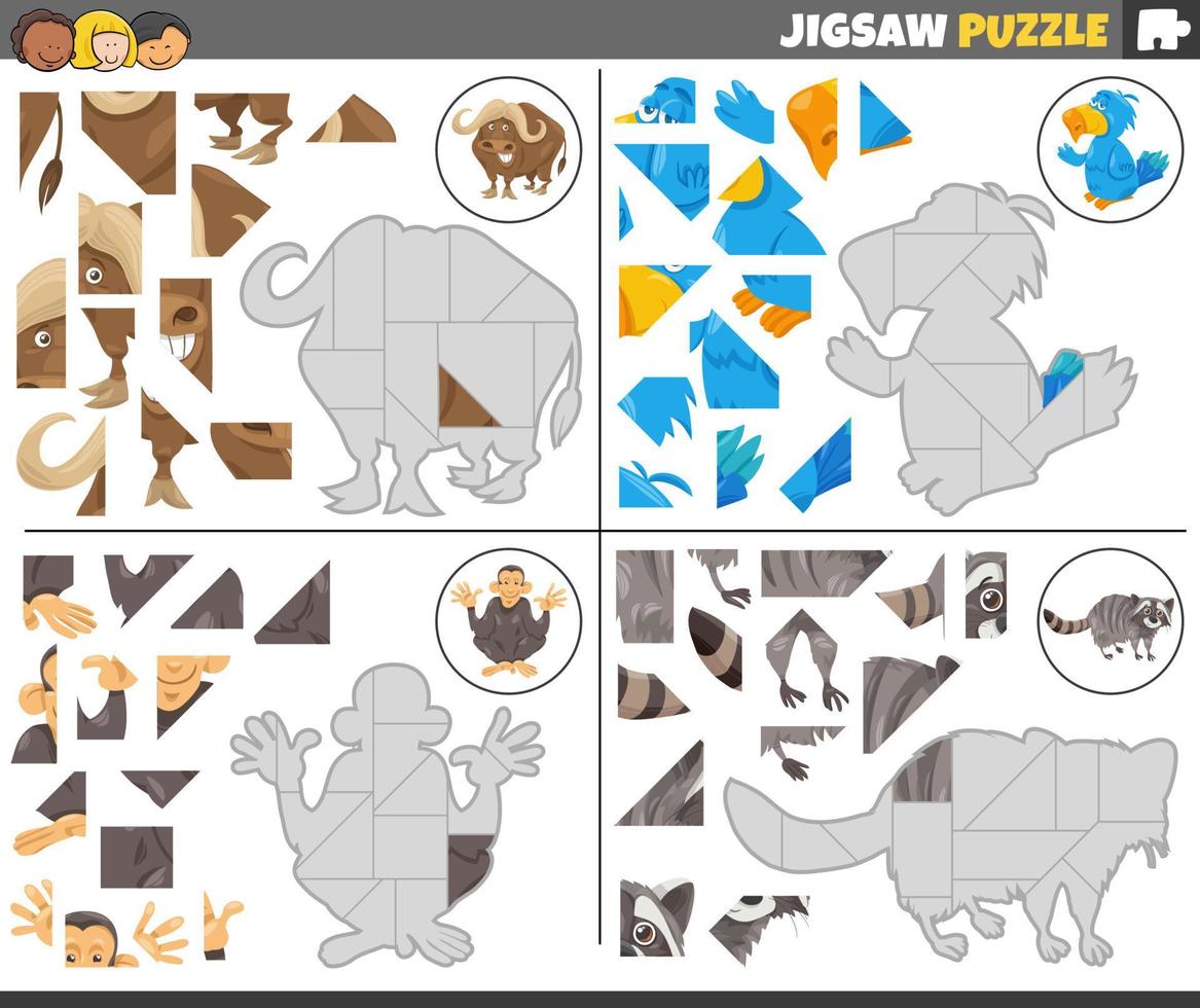 quebra-cabeças enigma jogos conjunto com desenho animado animais vetor