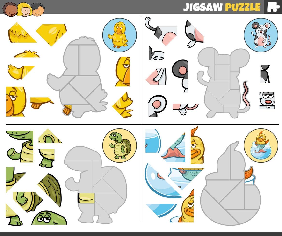 quebra-cabeças enigma jogos conjunto com fofa desenho animado animais vetor