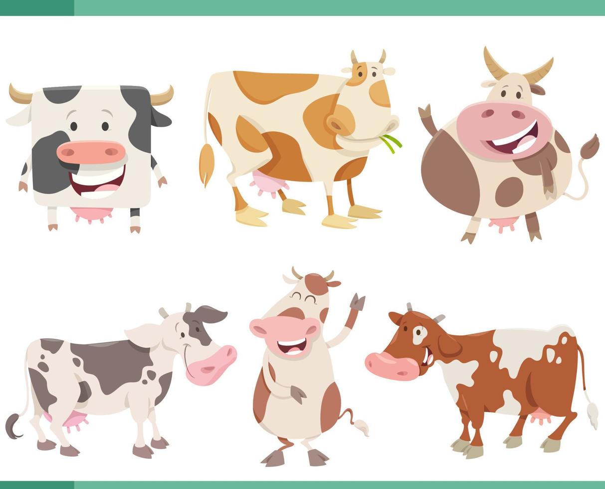 desenho animado engraçado vacas Fazenda animal personagens conjunto vetor