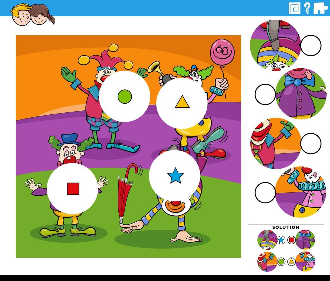 jogo de combinar peças com personagens de palhaços de desenho animado vetor