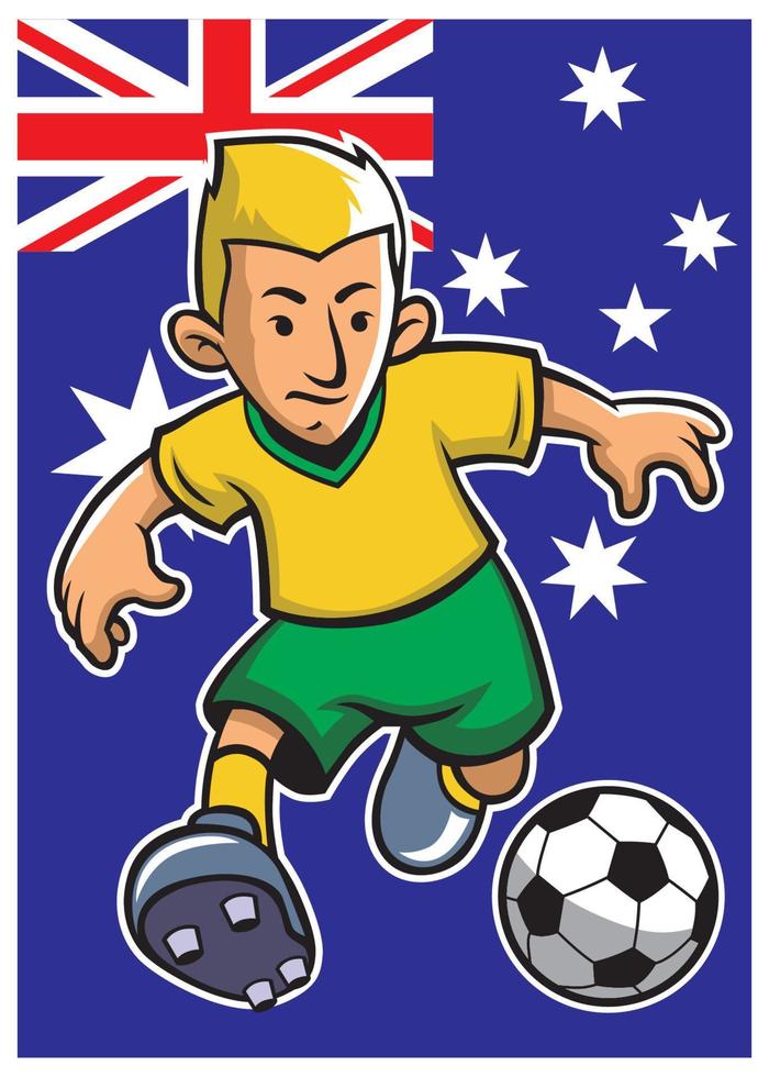 Austrália futebol jogador com bandeira fundo vetor