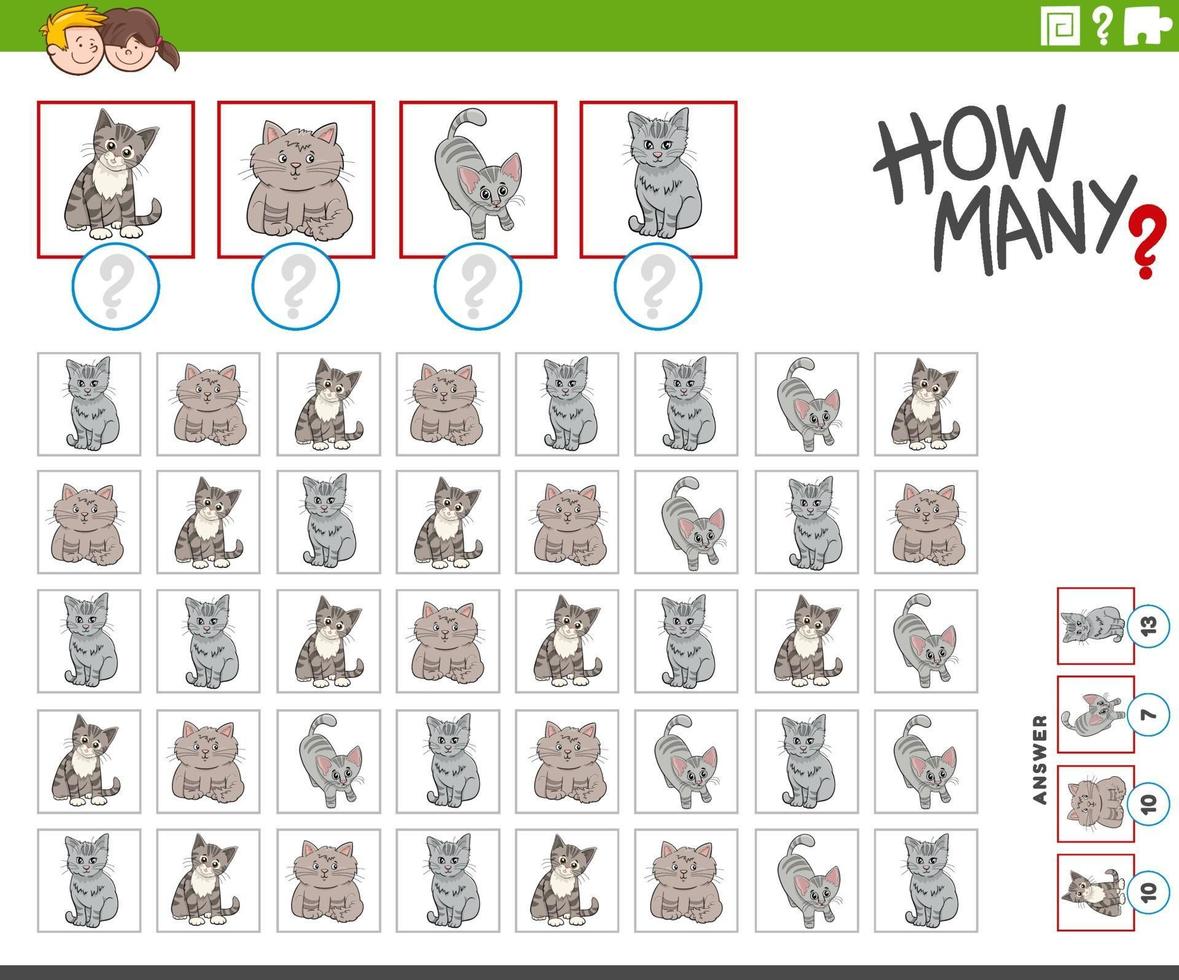 jogo de contagem de quantos personagens de animais de gatos de desenho animado vetor