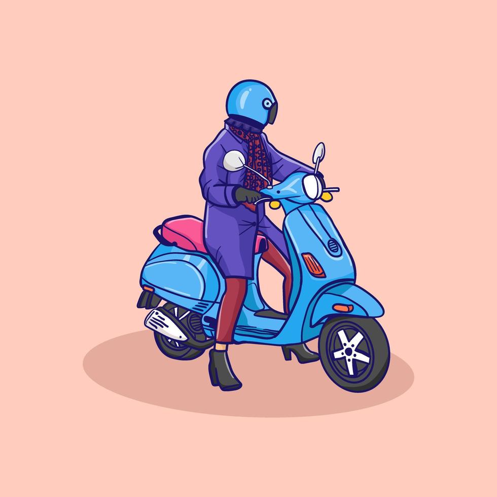 vetor ilustração do uma mulher equitação a automático moto