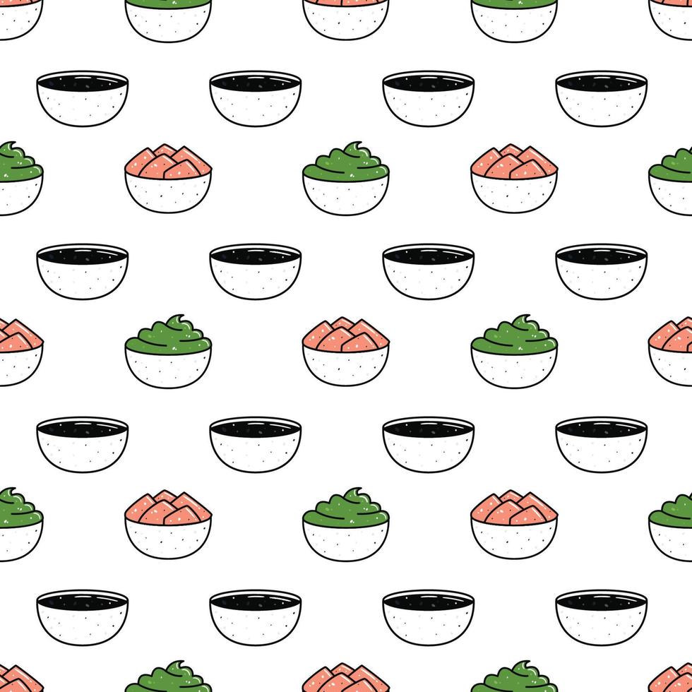ilustração de sushi kawaii. padrão sem emenda desenhado à mão plana de vetor