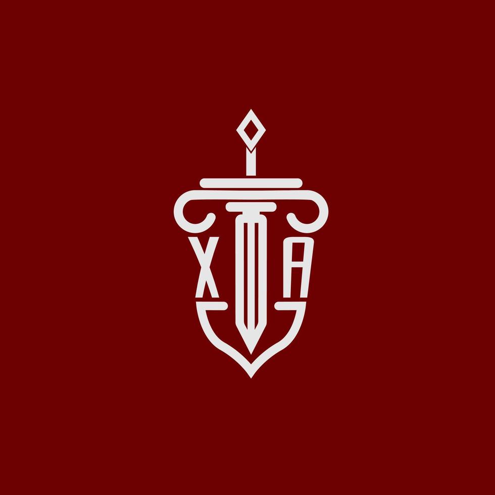 xa inicial logotipo monograma Projeto para legal advogado vetor imagem com espada e escudo