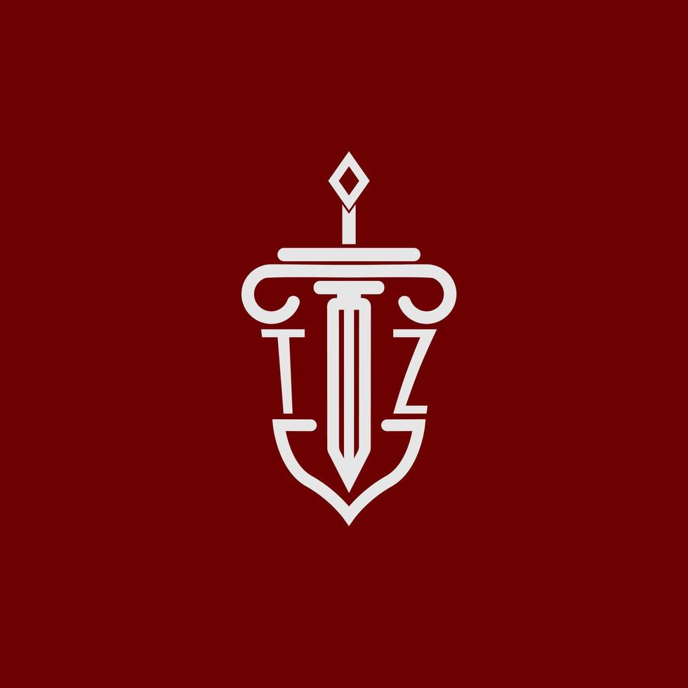 tz inicial logotipo monograma Projeto para legal advogado vetor imagem com espada e escudo
