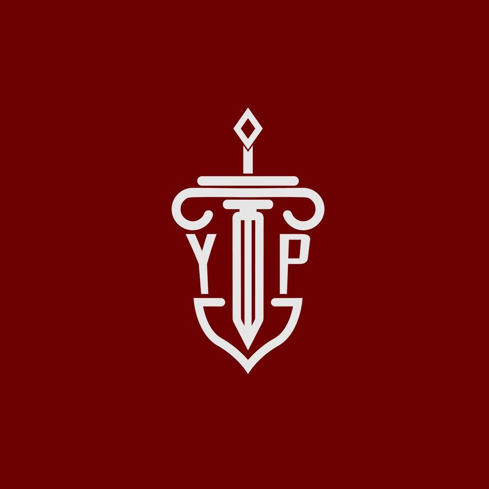 yp inicial logotipo monograma Projeto para legal advogado vetor imagem com espada e escudo
