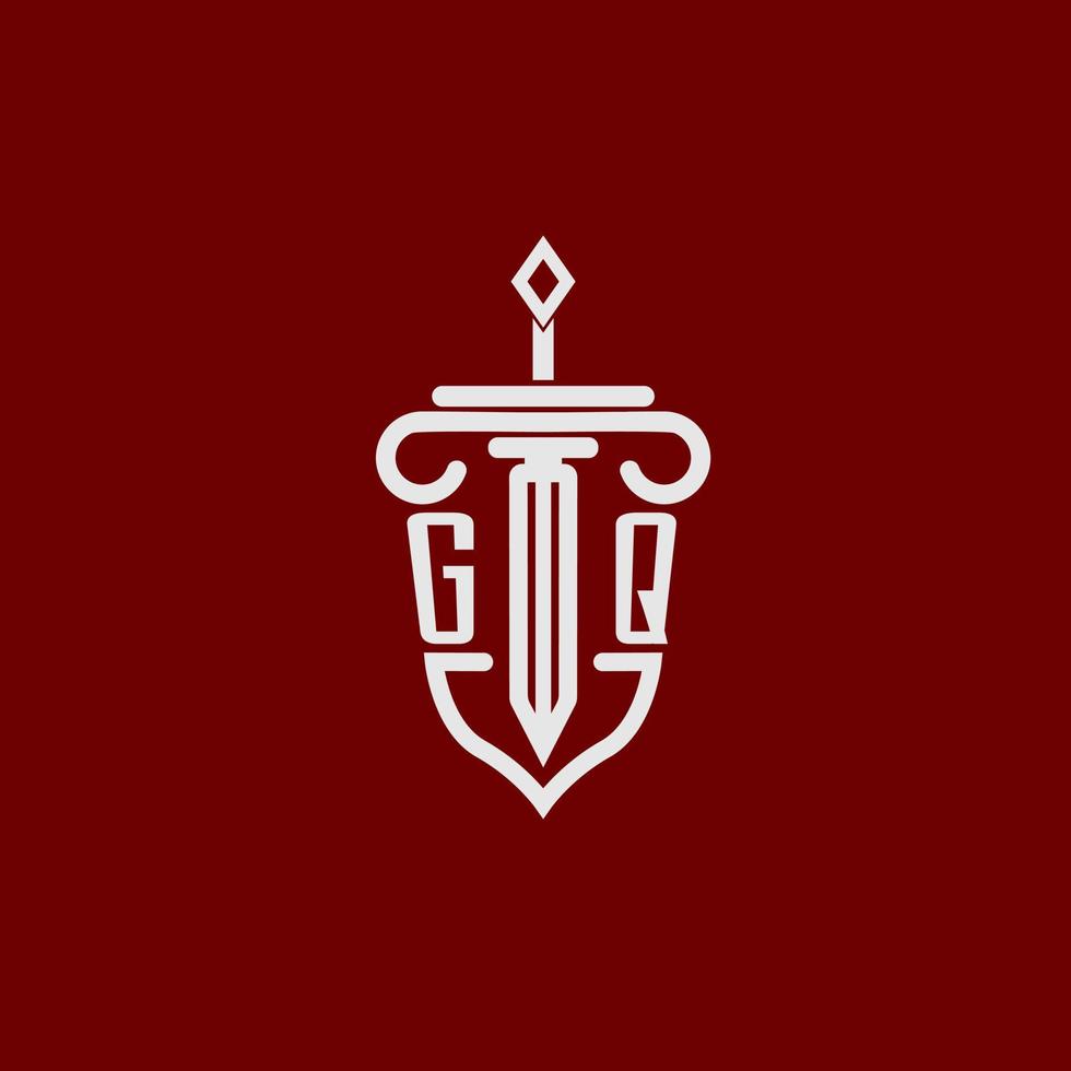 gq inicial logotipo monograma Projeto para legal advogado vetor imagem com espada e escudo