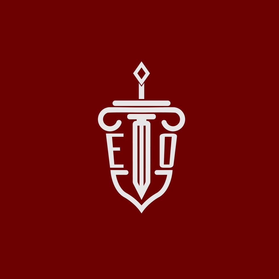e o inicial logotipo monograma Projeto para legal advogado vetor imagem com espada e escudo