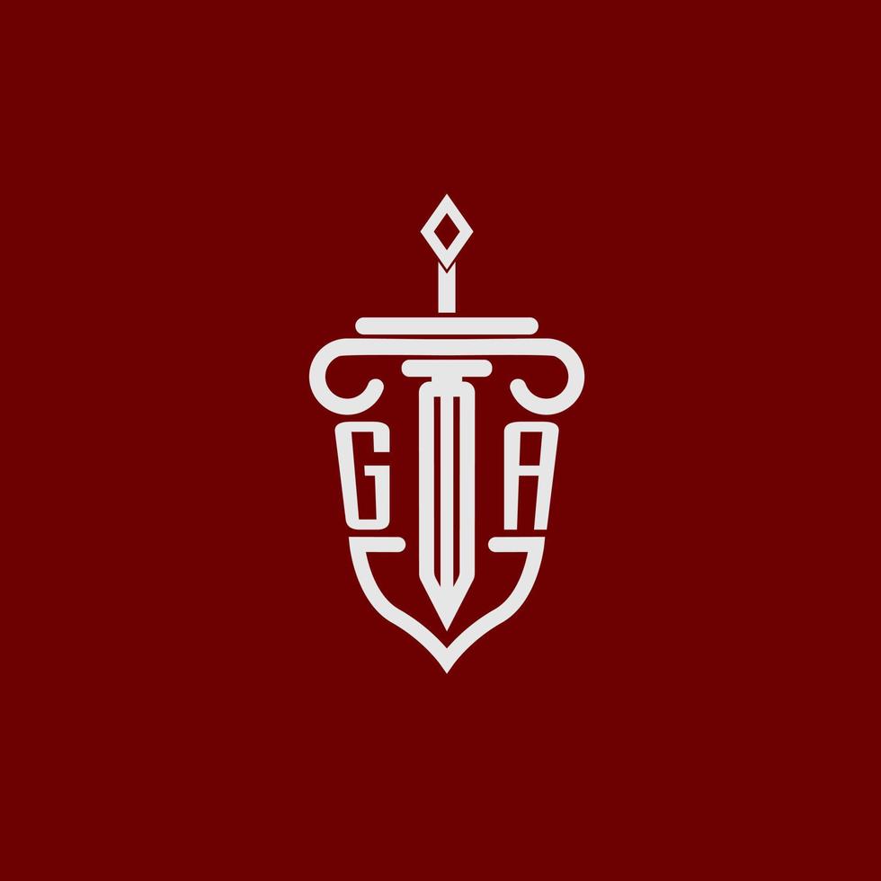 ga inicial logotipo monograma Projeto para legal advogado vetor imagem com espada e escudo