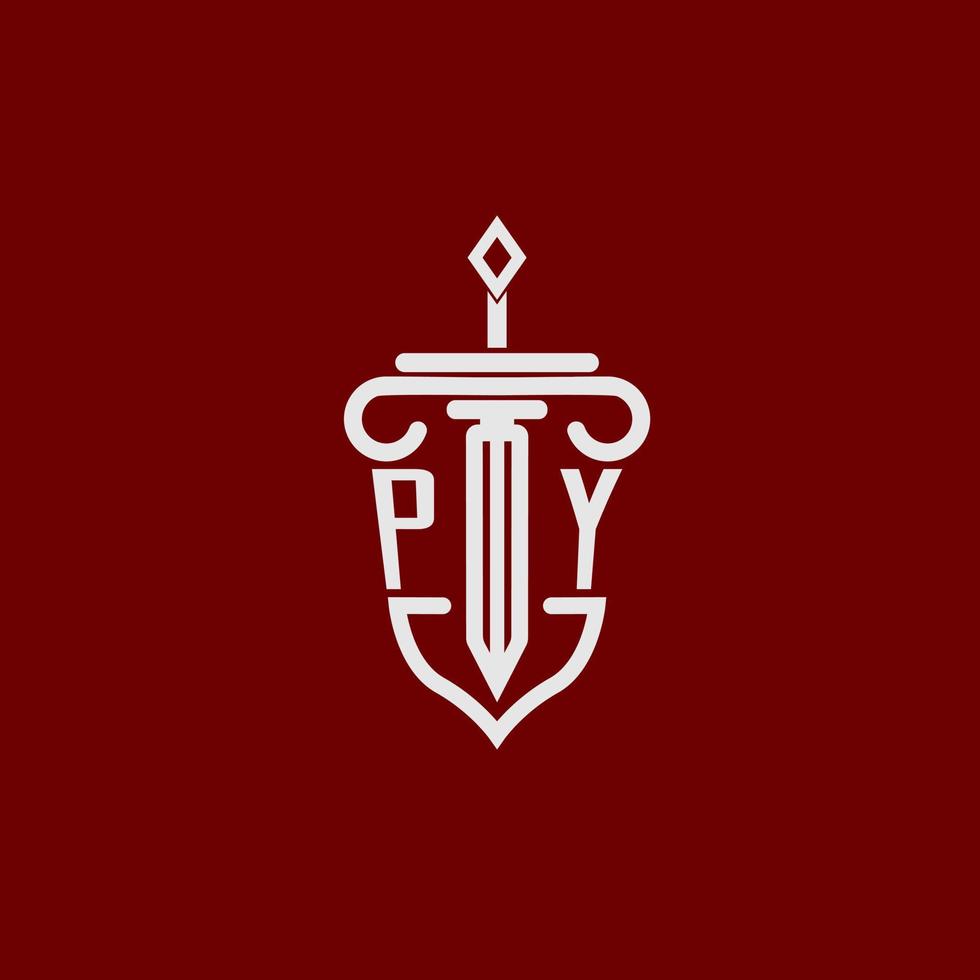 py inicial logotipo monograma Projeto para legal advogado vetor imagem com espada e escudo