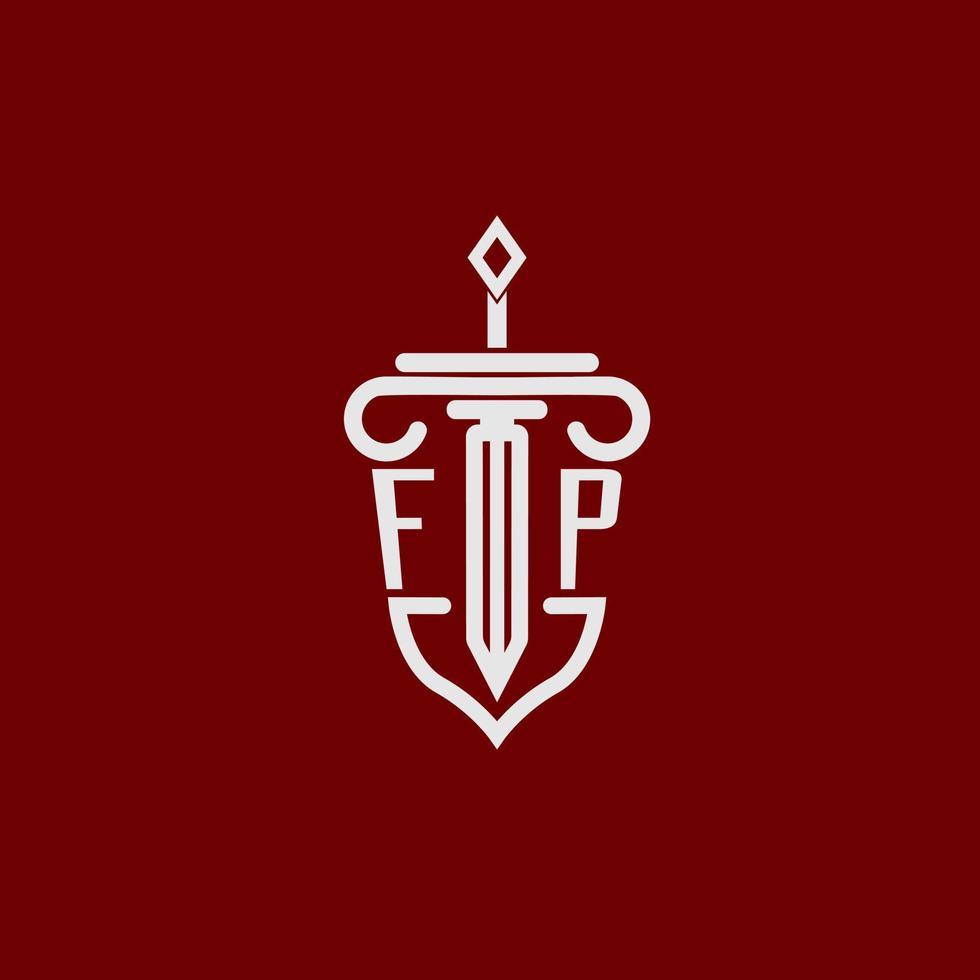 fp inicial logotipo monograma Projeto para legal advogado vetor imagem com espada e escudo