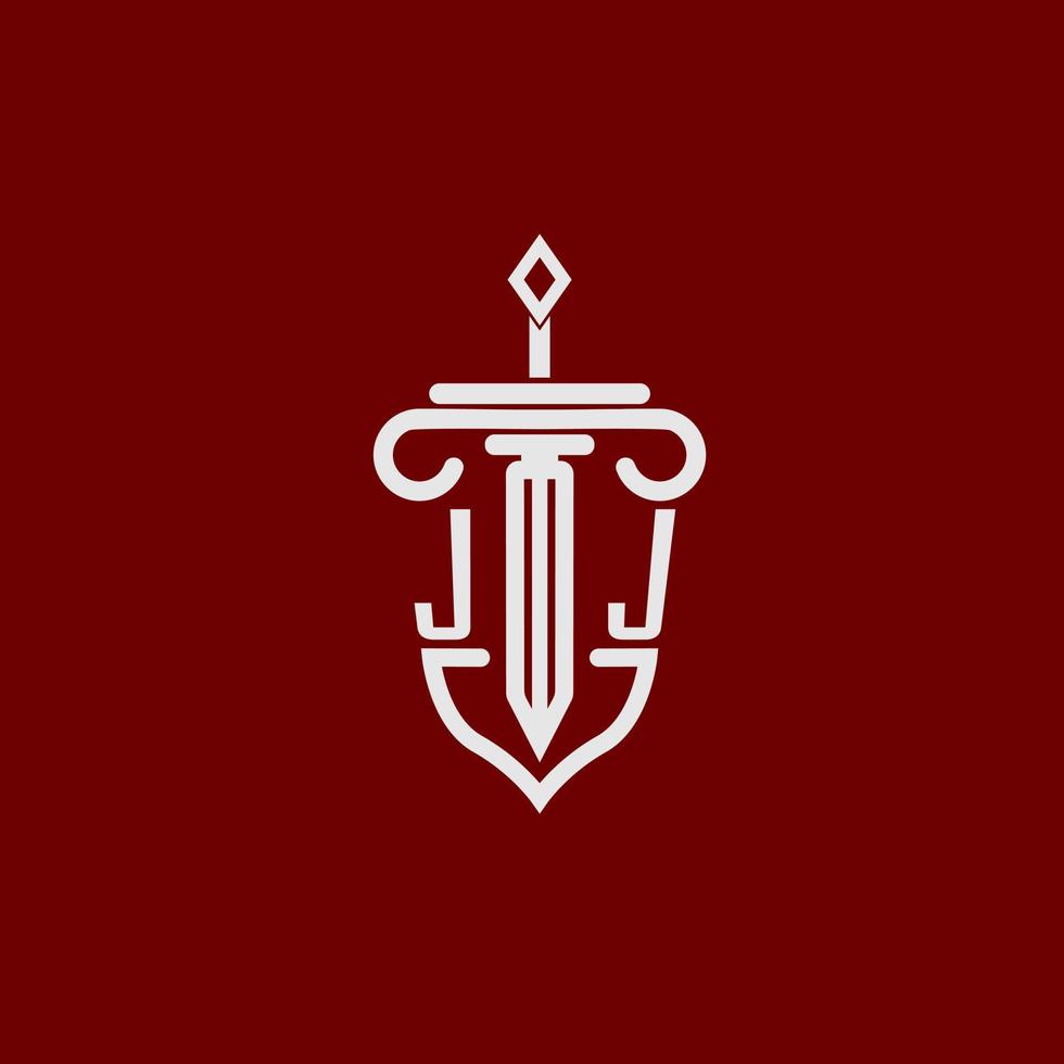jj inicial logotipo monograma Projeto para legal advogado vetor imagem com espada e escudo