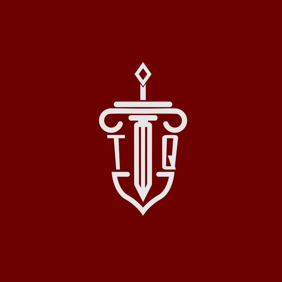 tq inicial logotipo monograma Projeto para legal advogado vetor imagem com espada e escudo