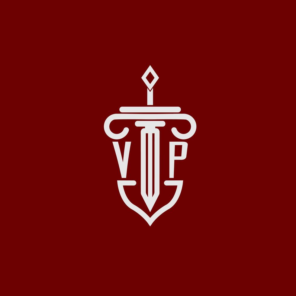 vp inicial logotipo monograma Projeto para legal advogado vetor imagem com espada e escudo