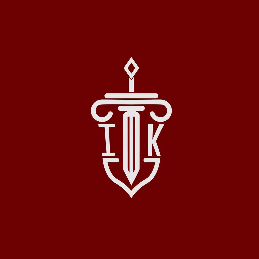 ik inicial logotipo monograma Projeto para legal advogado vetor imagem com espada e escudo
